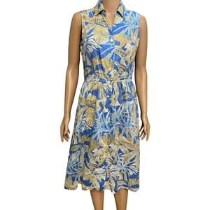 J McLaughlin Brooks Shirt Dress Small Tropical Leaf Print Button Down Flared